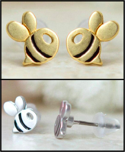 Small Cute Honey Bee Bumblebee Minimalist 1x1cm Stud Earrings & Gift Bag