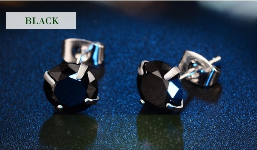 CZ Cubic Zirconia Crystal Cute 8mm Stud Earrings Prom Party 7 Colours & Gift Bag - Black