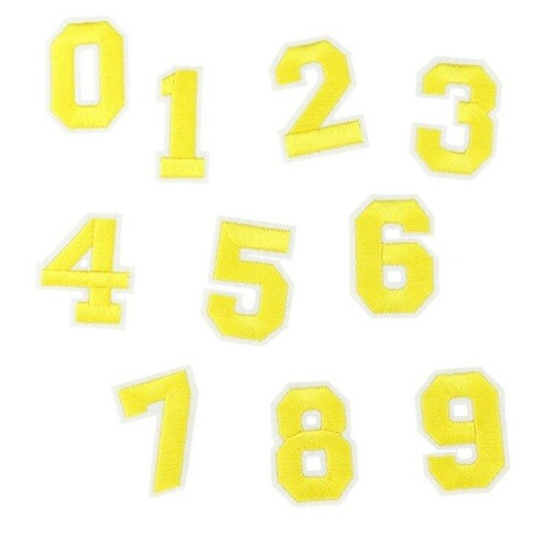 Number Patch Iron or Sew on Numbers Varsity Patches Customise Clothing 5x3cm - Yellow