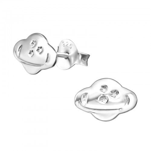 925 Sterling Silver Saturn Planet Space Astronomy 9x6mm Stud Earrings & Gift Box