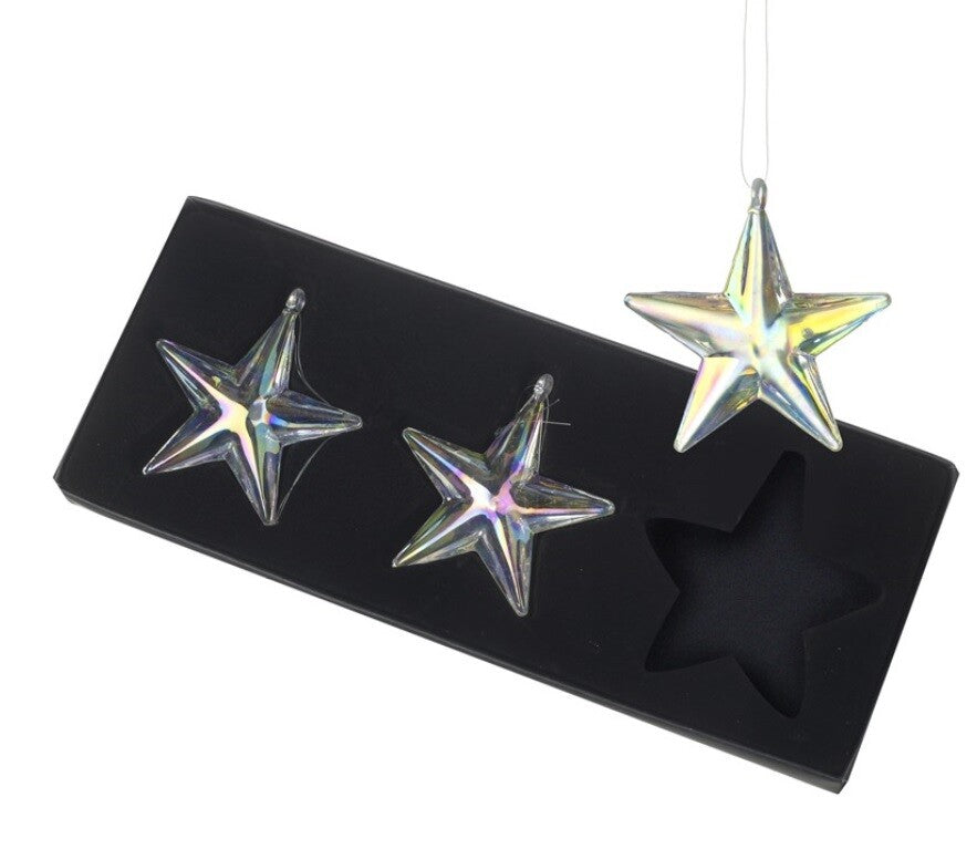 Glass Handcrafted Baubles Premium Traditional Christmas Tree Decoration - 3 Pack Glass Stars