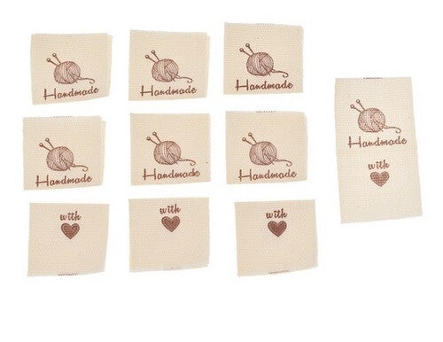 Cream Fabric Labels Hand Made With Love Sew On Garment Cotton Clothing Tags - 2 - Woollen Ball