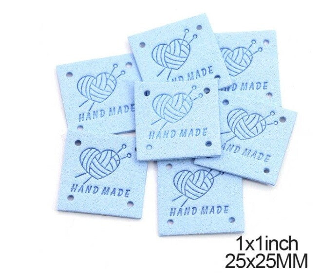 Faux Suede Leather Labels Hand Made Knit Design Clothing Tag Label Tags 25x25mm - Design 7