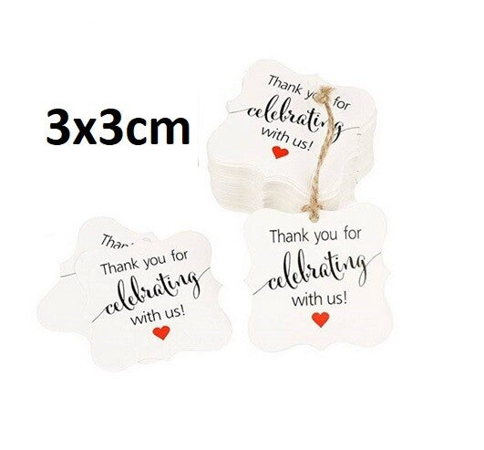 Handmade with Love Thank You DIY Craft Paper Tag Tags Gift Celebration - Thank You Red Heart On White