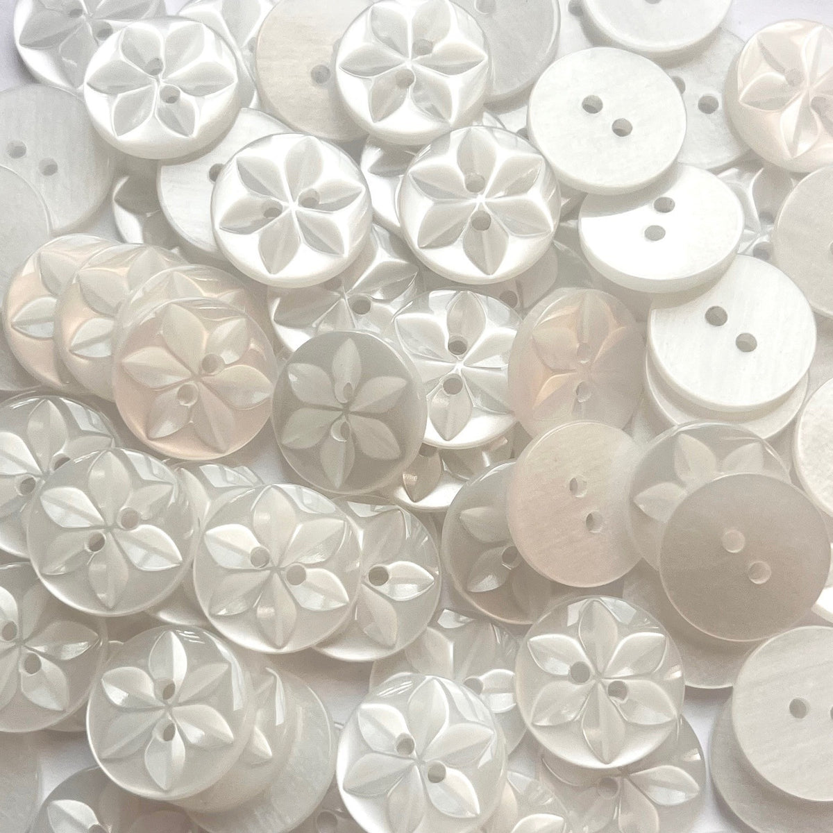 Star Buttons Round Star Pattern Baby Button - 11 Colours - 11.5mm, 14mm, 16mm - White