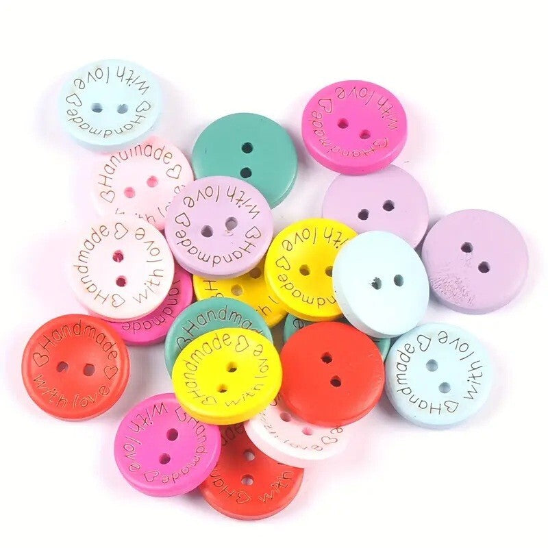 Handmade With Love Multicoloured Wooden Round Buttons Hand Made 2cm