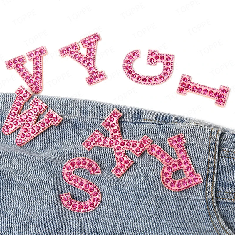 5.5cm 3D Rhinestone Pink Patches Letter Alphabet Patch Iron on Letters Words