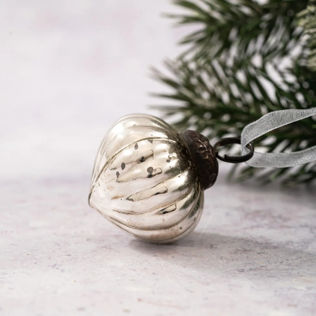6 Pack Small Glass Handcrafted Baubles Premium Traditional Christmas Tree Craft - Set of 6 Small Silver Lustre Lanterns