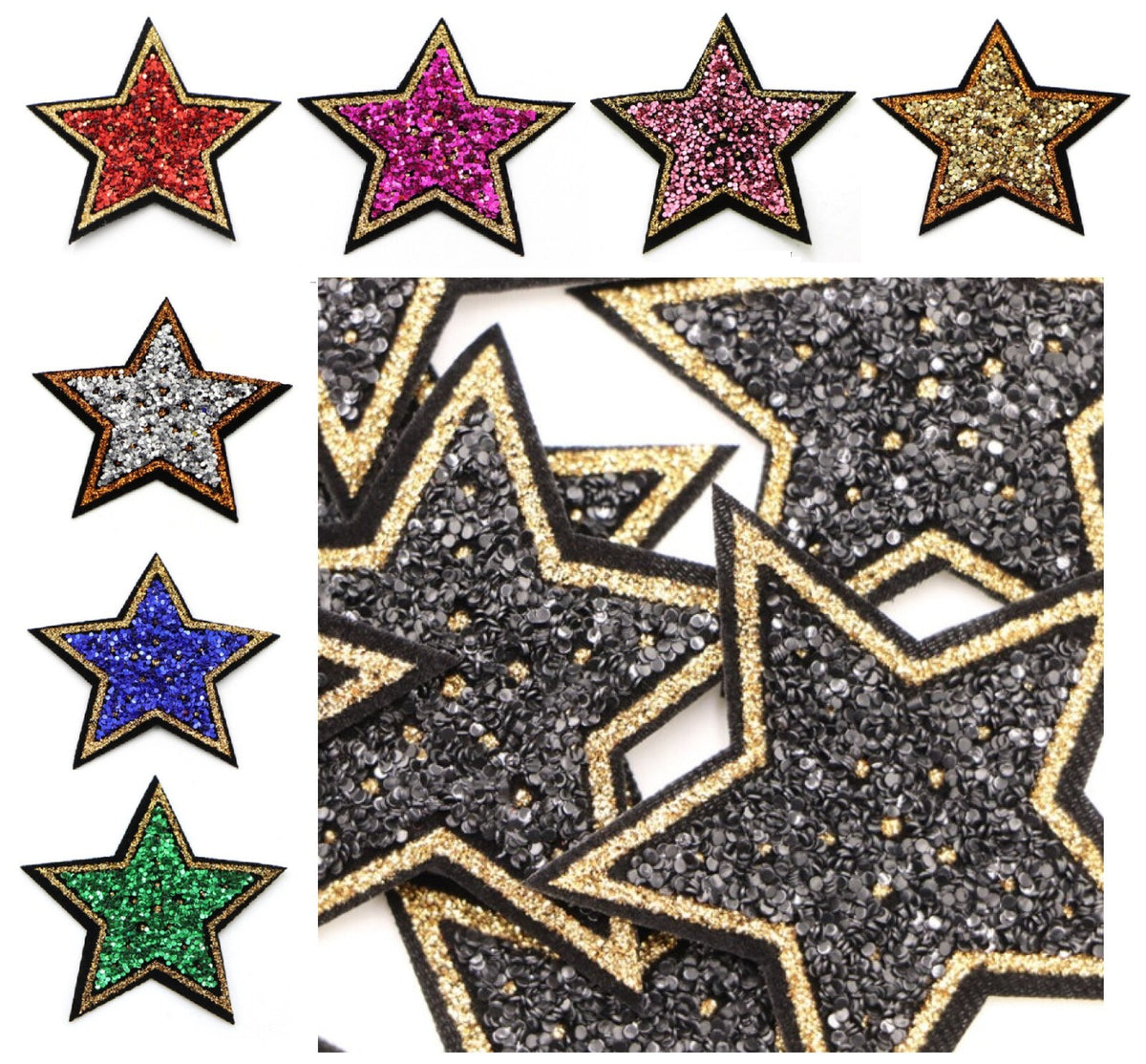 Star Sequin Sparkle Glitter Space Patch Patches Iron on Stars in Sizes 4cm & 6cm