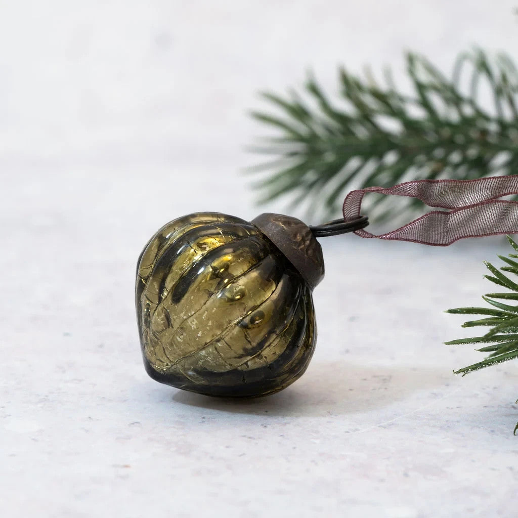 6 Pack Small Glass Handcrafted Baubles Premium Traditional Christmas Tree Craft - 6 Olive Lantern