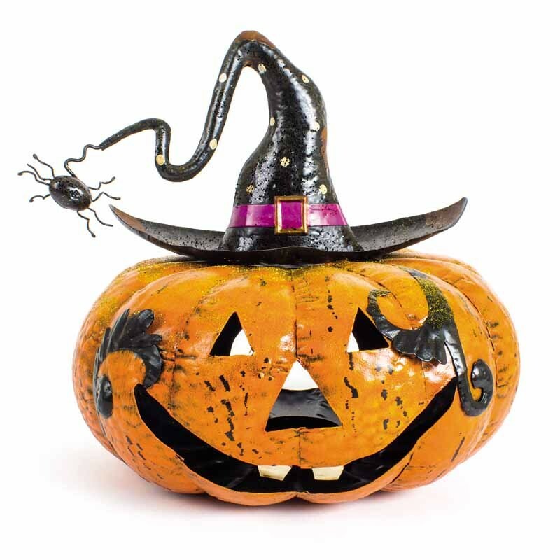 Metal Pumpkin Halloween Pumpkins Ornament Candle Holder Party Autumn Decoration - Metal Pumpkin Candle Holder W/Spider - 33x33x30cm