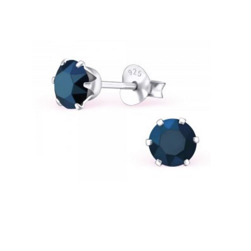 925 Sterling Silver Crystal Studs Earrings Wedding Birthday Christmas - Metallic Blue