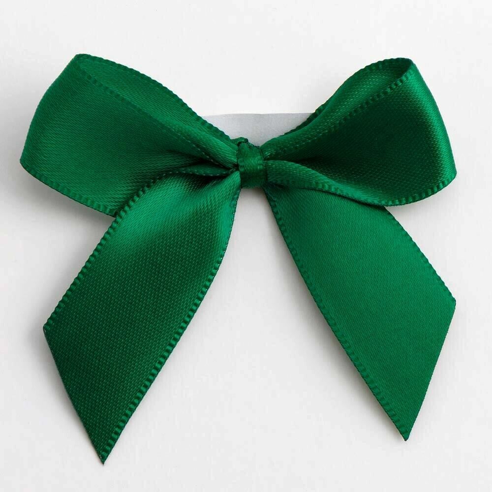 Self Adhesive 5cm Bow Satin Bows Sticky Pre-Tied 16mm Ribbon Craft Wedding - Bottle Green