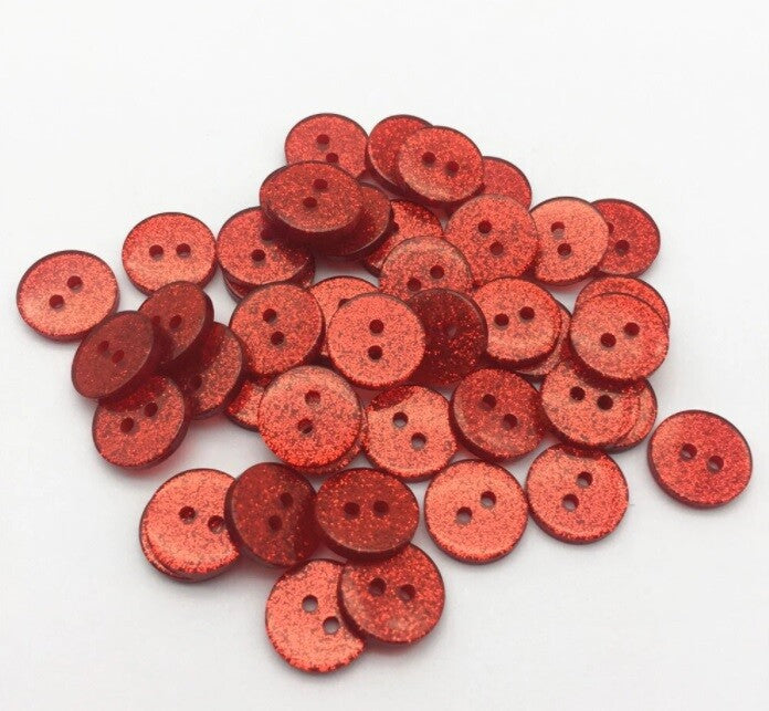 13mm, 15mm or 19mm Glitter Sparkly Buttons - Round - 2 Hole - Sewing - Craft - Red