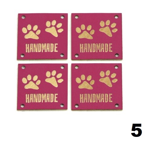 Faux Leather Labels Hand Made Paw Print Clothing Tag Label Tags 25x25mm - Design 5
