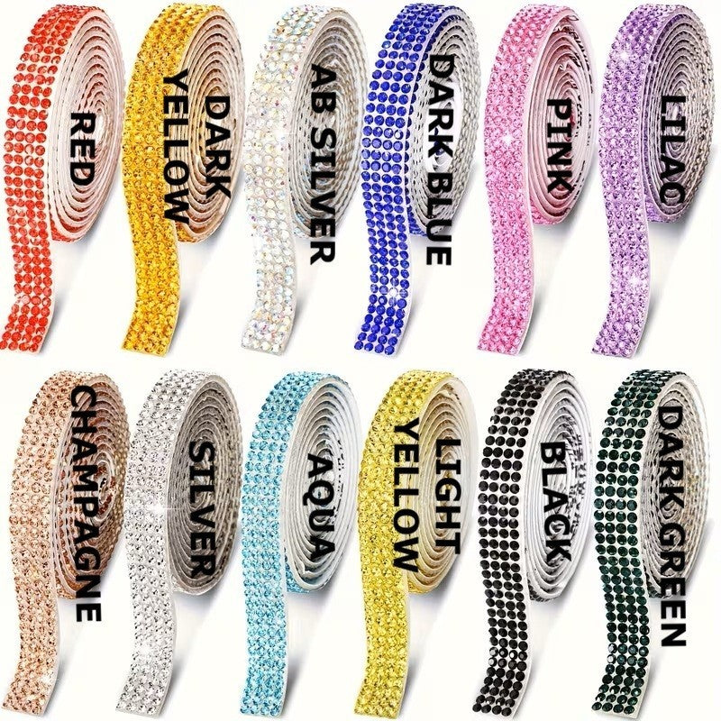 Rhinestone Self Adhesive Tape Border Craft Sticker Strip Roll W 1cm L 91cm - Dark Blue
