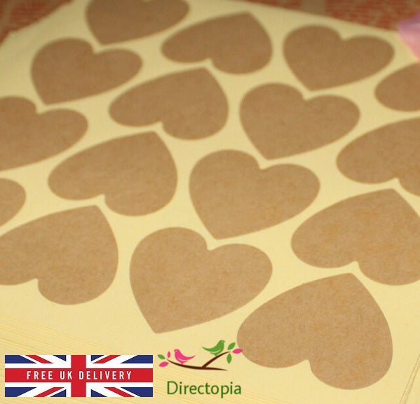 Blank Heart Manilla Paper Labels Heart Gift Food Craft Stickers Rustic Brown