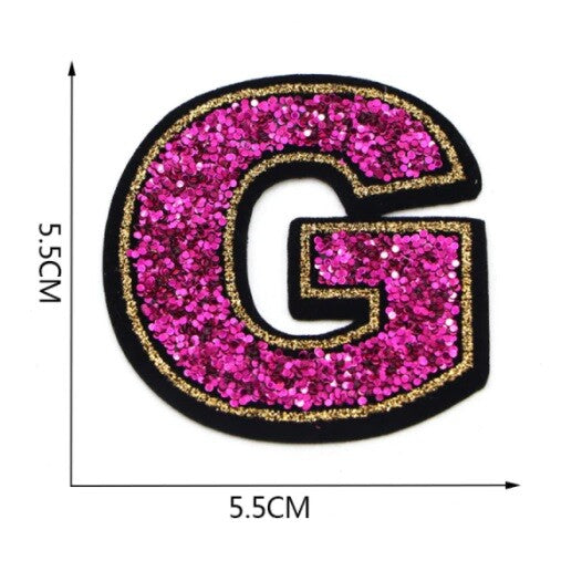 Large Pink Sequins Glitter Letter Patch Iron on Sew on Alphabet Customise 5.5cm - G