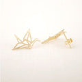 Origami Crane Stud Earrings Jewellery Bird Nature Kawaii & Gift Box - Gold
