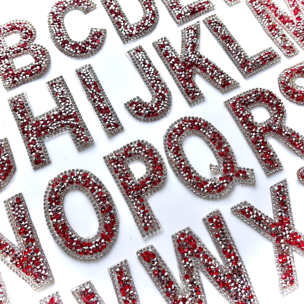 Large Red Glitter Sparkle Rhinestone Letter Patch Iron on Alphabet Patches 6cm