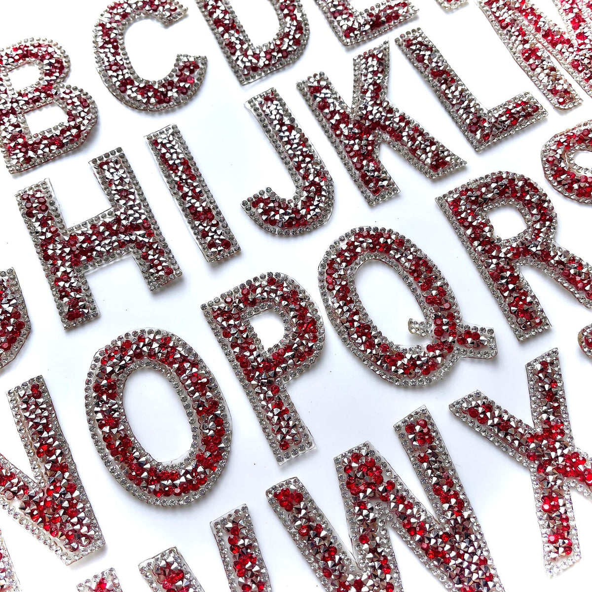 Large Red Glitter Sparkle Rhinestone Letter Patch Iron on Alphabet Patches 6cm