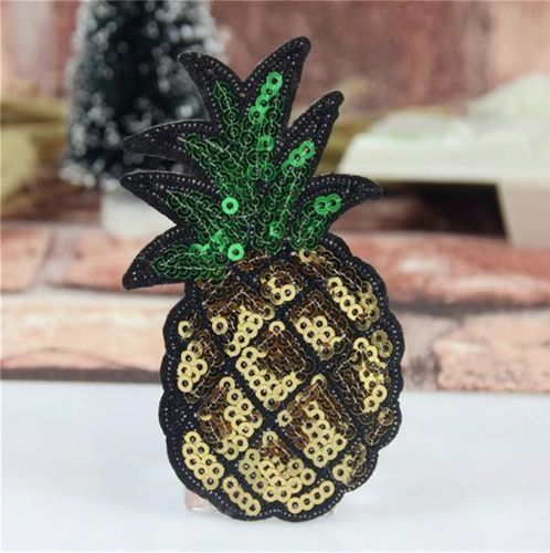 Iron or Sew on Gold Pineapple Applique Patch Kawaii Food Fruit Sequin Sequins