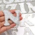 3D Rhinestone Silver Grey Glitter Letter Patch Iron on Alphabet Patches 5cm