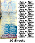 10 Sheets - Silver Mirror Shine Merry Christmas Peel Off Stickers Card Making