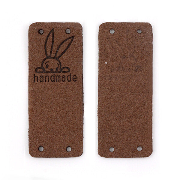 Faux Suede Leather Labels Hand Made Rabbit Bunny Clothing Tag Label Tags 5x2cm - Design 3