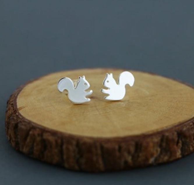 Squirrel Woodland Animal Stud Earrings Gold or Silver Minimalist Jewellery