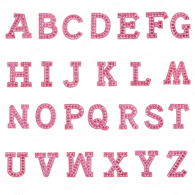 5.5cm 3D Rhinestone Pink Patches Letter Alphabet Patch Iron on Letters Words
