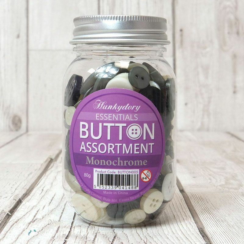 Jar of Buttons Assortment Button Button It! Craft Scrapbook Cardmaking Hunkydory - Monochrome Jar of Buttons - 80g