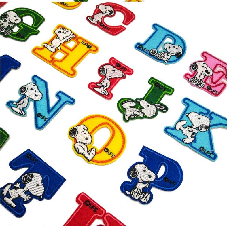 Children's Cartoon Dog Letter Patch Iron or Sew on Alphabet Embroidery Customise
