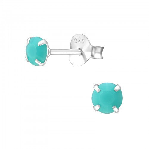925 Sterling Silver Neon Stud Earrings 4mm & Gift Box - Green