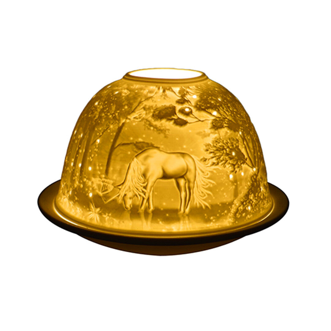 Lithophane Porcelain Ceramic Dome Candle Tealight Holder Christmas Votive Gift - Unicorn - (8x12cm)