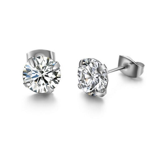 CZ Cubic Zirconia Crystal Cute 8mm Stud Earrings Prom Party 7 Colours & Gift Bag