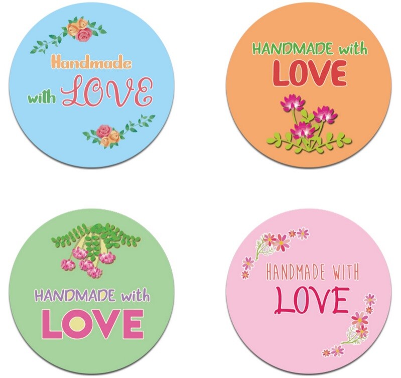 Round Labels Handmade with Love Sticker Thank You Gift Craft Seal Stickers 2.5cm - Design 4