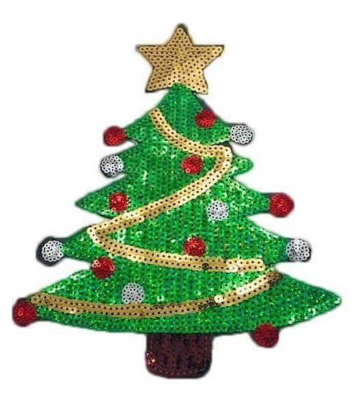 Christmas Sequin Patch Snowman Christmas Tree Jingle Bells Customise Sweater - SEW ON CHRISTMAS TREE 19x24cm