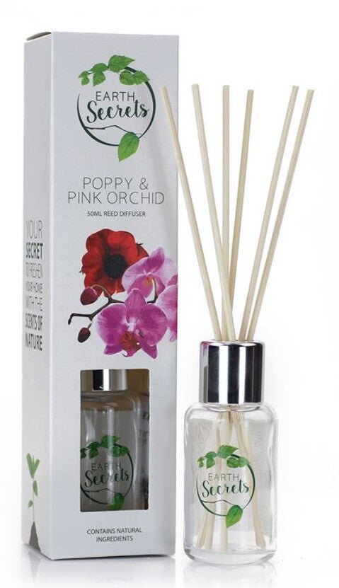 Ashleigh & Burwood Earth Secrets Reed Diffuser Boxed Home Scented Gift - Poppy & Pink Orchid
