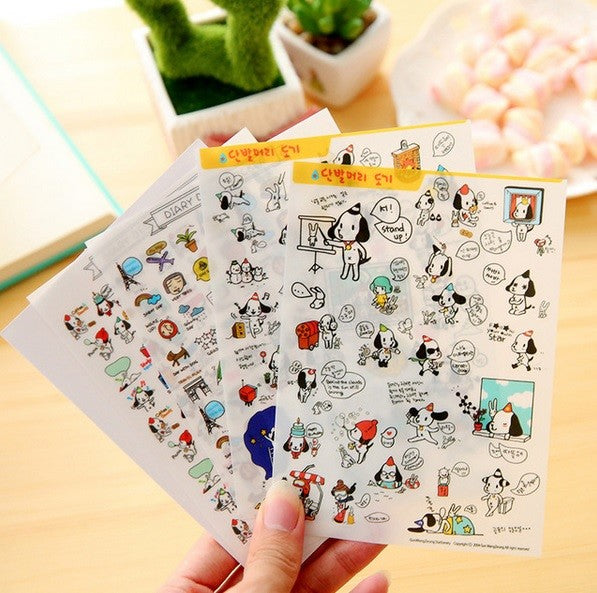 4 Sheets Dog Diary Decoration Sticker Cute Cartoon Stickers Label Kawaii