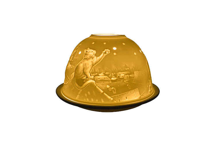 Lithophane Porcelain Ceramic Dome Candle Tealight Holder Christmas Votive Gift - Cats on the Roof - (8x12cm)