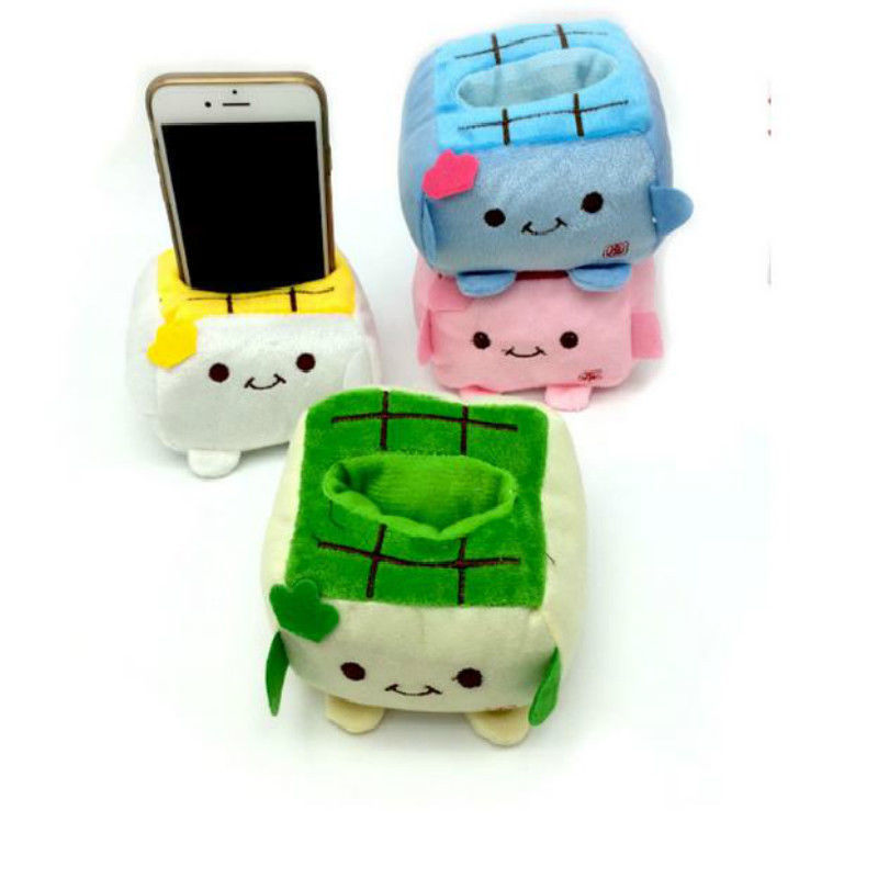 Kawaii Tofu Phone Holder Plush Block Seat Stand