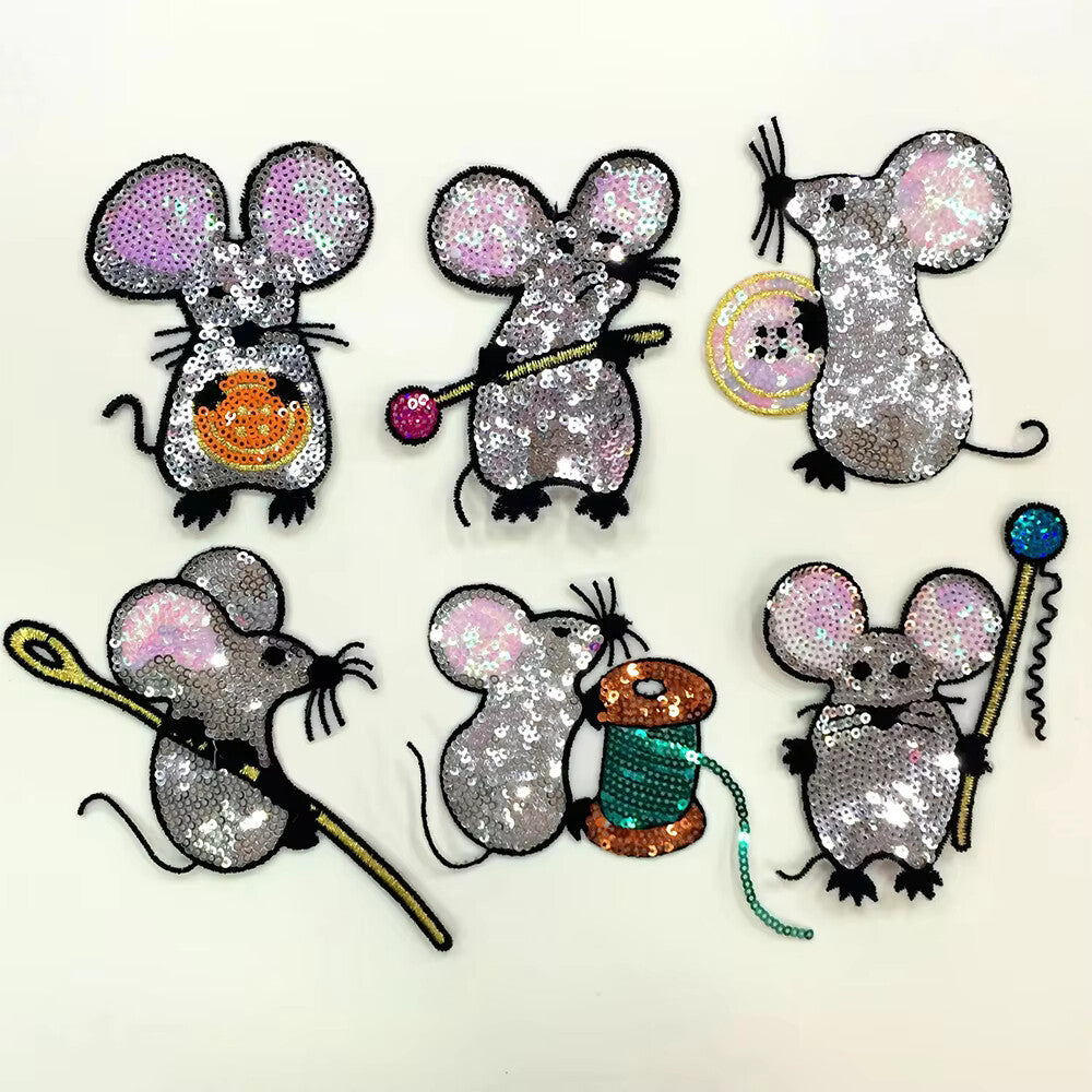 Mouse Patch Patches Sequins Mice Iron on Applique Customise Clothing