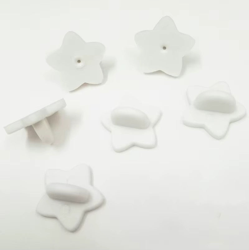 Star Coloured Rubber Pin Backs Keepers Replacement Uniform Badge Comfort Fit - White