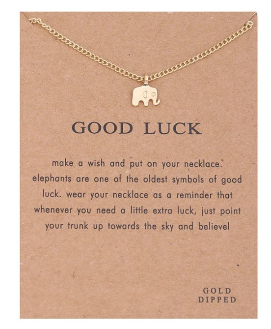Good Luck Elephant Pendant Necklace with Message Card Gift Christmas Birthday