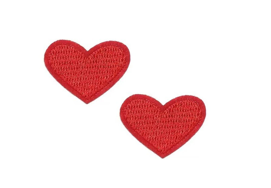 2 Red Heart Patches Iron On Sew On Hearts Patch Embroidered Badges
