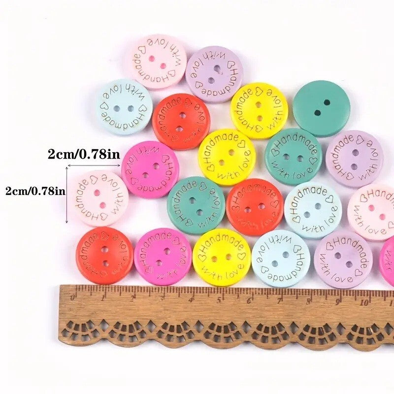 Handmade With Love Multicoloured Wooden Round Buttons Hand Made 2cm