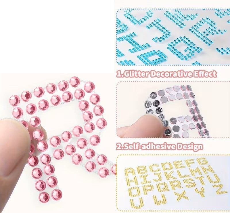 Silver Pink Rhinestone Patches Letter Alphabet Patch Iron on Glue on Sew on 3cm