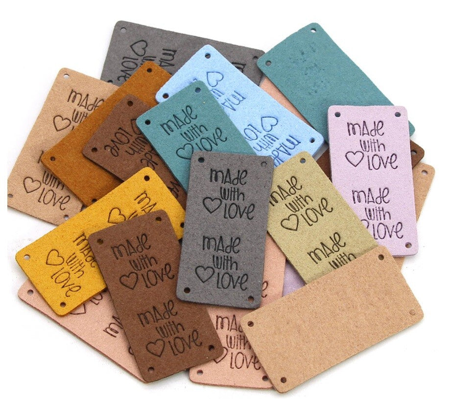 Faux Suede Leather Labels Made with Love Clothing Tag Label Tags 25x50mm