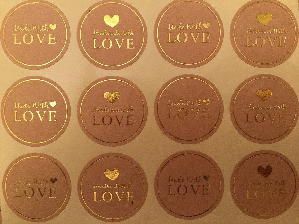 Round Paper Labels 'Hand made with love' Gift Food Kraft Craft Stickers GD